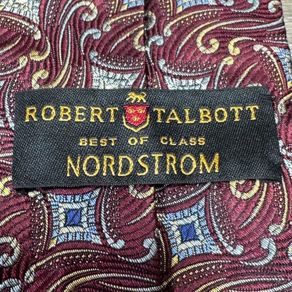 Robert Talbott Nordstrom Handmade Luxury 100% Silk Neck Tie Paisley Burgandy USA - Picture 3 of 10
